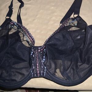 Elomi Black Sheer Underwire Bra with Pink & Blue Embroidery